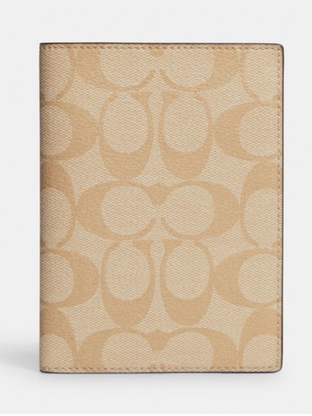 Coach Signature Coated Canvas Light Khaki Chalk Passport Cover Case